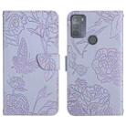 For Motorola Moto G50 Skin Feel Butterfly Peony Embossed Leather Phone Case(Purple) - 1