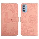For Motorola Moto G51 Skin Feel Butterfly Peony Embossed Leather Phone Case(Pink) - 1