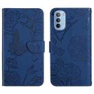 For Motorola Moto G51 Skin Feel Butterfly Peony Embossed Leather Phone Case(Blue) - 1