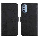 For Motorola Moto G51 Skin Feel Butterfly Peony Embossed Leather Phone Case(Black) - 1