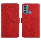 For Motorola Moto G60 Skin Feel Butterfly Peony Embossed Leather Phone Case(Red) - 1