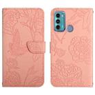 For Motorola Moto G60 Skin Feel Butterfly Peony Embossed Leather Phone Case(Pink) - 1