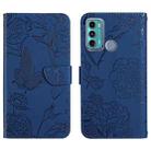 For Motorola Moto G60 Skin Feel Butterfly Peony Embossed Leather Phone Case(Blue) - 1