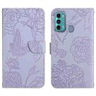 For Motorola Moto G60 Skin Feel Butterfly Peony Embossed Leather Phone Case(Purple) - 1
