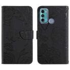 For Motorola Moto G60 Skin Feel Butterfly Peony Embossed Leather Phone Case(Black) - 1