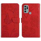 For Motorola Moto G60s Skin Feel Butterfly Peony Embossed Leather Phone Case(Red) - 1