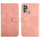 For Motorola Moto G60s Skin Feel Butterfly Peony Embossed Leather Phone Case(Pink) - 1