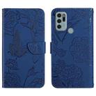 For Motorola Moto G60s Skin Feel Butterfly Peony Embossed Leather Phone Case(Blue) - 1