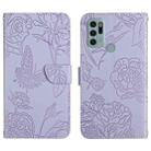 For Motorola Moto G60s Skin Feel Butterfly Peony Embossed Leather Phone Case(Purple) - 1