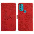 For Motorola Moto G71 Skin Feel Butterfly Peony Embossed Leather Phone Case(Red) - 1