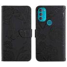 For Motorola Moto G71 Skin Feel Butterfly Peony Embossed Leather Phone Case(Black) - 1