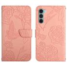 For Motorola Moto G200 5G Skin Feel Butterfly Peony Embossed Leather Phone Case(Pink) - 1