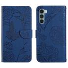 For Motorola Moto G200 5G Skin Feel Butterfly Peony Embossed Leather Phone Case(Blue) - 1