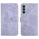 For Motorola Moto G200 5G Skin Feel Butterfly Peony Embossed Leather Phone Case(Purple) - 1