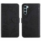 For Motorola Moto G200 5G Skin Feel Butterfly Peony Embossed Leather Phone Case(Black) - 1