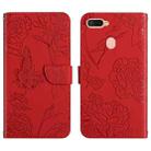 For OPPO A7 Skin Feel Butterfly Peony Embossed Leather Phone Case(Red) - 1