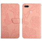 For OPPO A7 Skin Feel Butterfly Peony Embossed Leather Phone Case(Pink) - 1