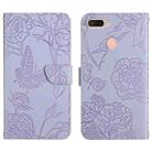 For OPPO A7 Skin Feel Butterfly Peony Embossed Leather Phone Case(Purple) - 1