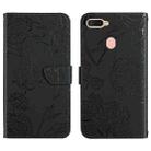 For OPPO A7 Skin Feel Butterfly Peony Embossed Leather Phone Case(Black) - 1