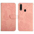 For OPPO A8 Skin Feel Butterfly Peony Embossed Leather Phone Case(Pink) - 1