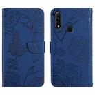 For OPPO A8 Skin Feel Butterfly Peony Embossed Leather Phone Case(Blue) - 1