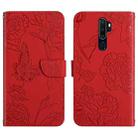 For OPPO A9 Skin Feel Butterfly Peony Embossed Leather Phone Case(Red) - 1