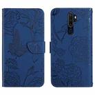 For OPPO A9 Skin Feel Butterfly Peony Embossed Leather Phone Case(Blue) - 1