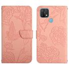 For OPPO A15 Skin Feel Butterfly Peony Embossed Leather Phone Case(Pink) - 1