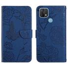 For OPPO A15 Skin Feel Butterfly Peony Embossed Leather Phone Case(Blue) - 1