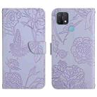 For OPPO A15 Skin Feel Butterfly Peony Embossed Leather Phone Case(Purple) - 1