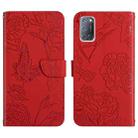 For OPPO A52 / A72 / A92 Skin Feel Butterfly Peony Embossed Leather Phone Case(Red) - 1