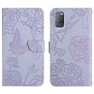 For OPPO A52 / A72 / A92 Skin Feel Butterfly Peony Embossed Leather Phone Case(Purple) - 1