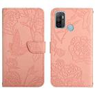 For OPPO A53 4G Skin Feel Butterfly Peony Embossed Leather Phone Case(Pink) - 1