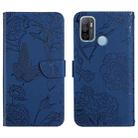 For OPPO A53 4G Skin Feel Butterfly Peony Embossed Leather Phone Case(Blue) - 1