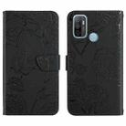 For OPPO A53 4G Skin Feel Butterfly Peony Embossed Leather Phone Case(Black) - 1