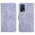 For OPPO A54 4G / A16 Skin Feel Butterfly Peony Embossed Leather Phone Case(Purple) - 1