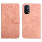 For OPPO A54 5G Skin Feel Butterfly Peony Embossed Leather Phone Case(Pink) - 1