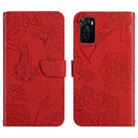 For OPPO A55s Skin Feel Butterfly Peony Embossed Leather Phone Case(Red) - 1