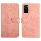 For OPPO A55s Skin Feel Butterfly Peony Embossed Leather Phone Case(Pink) - 1