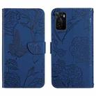 For OPPO A55s Skin Feel Butterfly Peony Embossed Leather Phone Case(Blue) - 1