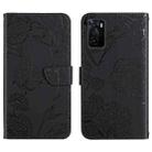 For OPPO A55s Skin Feel Butterfly Peony Embossed Leather Phone Case(Black) - 1