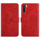 For OPPO A91 Skin Feel Butterfly Peony Embossed Leather Phone Case(Red) - 1