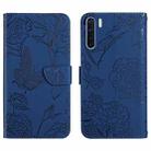 For OPPO A91 Skin Feel Butterfly Peony Embossed Leather Phone Case(Blue) - 1