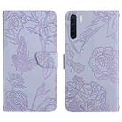 For OPPO A91 Skin Feel Butterfly Peony Embossed Leather Phone Case(Purple) - 1