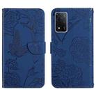 For OPPO A93s Skin Feel Butterfly Peony Embossed Leather Phone Case(Blue) - 1