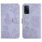For OPPO A93s Skin Feel Butterfly Peony Embossed Leather Phone Case(Purple) - 1