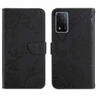 For OPPO A93s Skin Feel Butterfly Peony Embossed Leather Phone Case(Black) - 1