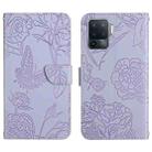 For OPPO A94 4G Skin Feel Butterfly Peony Embossed Leather Phone Case(Purple) - 1