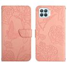 For OPPO F17 Skin Feel Butterfly Peony Embossed Leather Phone Case(Pink) - 1