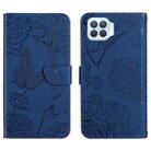 For OPPO F17 Skin Feel Butterfly Peony Embossed Leather Phone Case(Blue) - 1